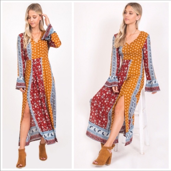 Earthy Boho Multi Print Maxi Dress - Picture 2 of 8